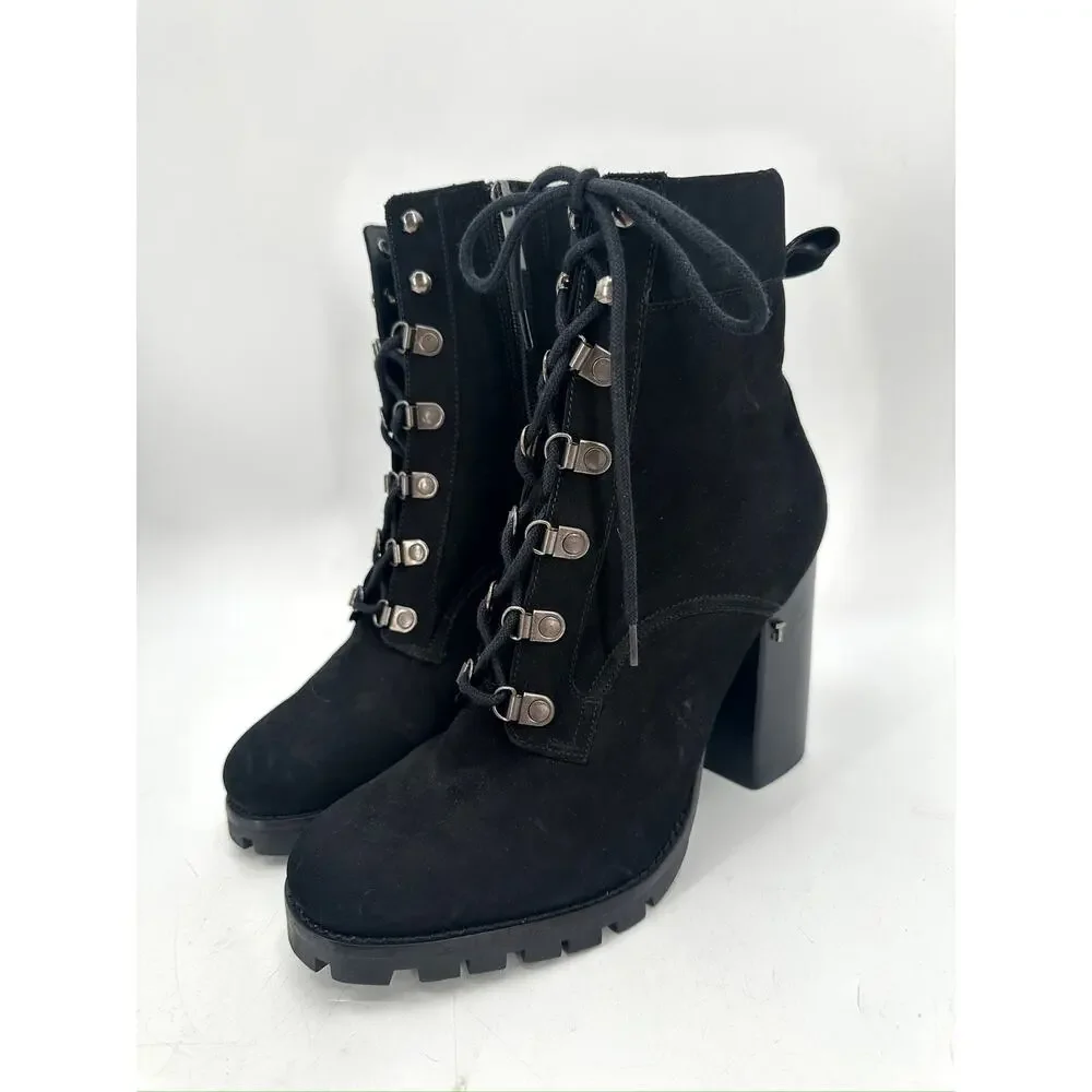 Ted Baker Imojen Leather Lace Up Chunky Heeled Boot Black Size 41 - Picture 2 of 7